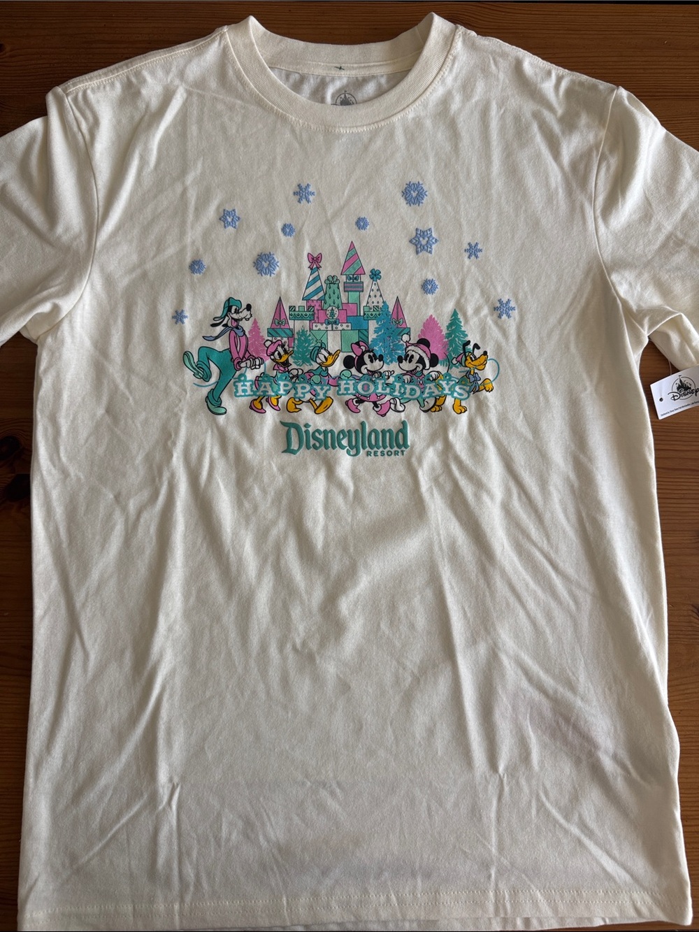 Disney Disneyland Resort Cream White 'Happy Holidays' Graphic Tee Shirt